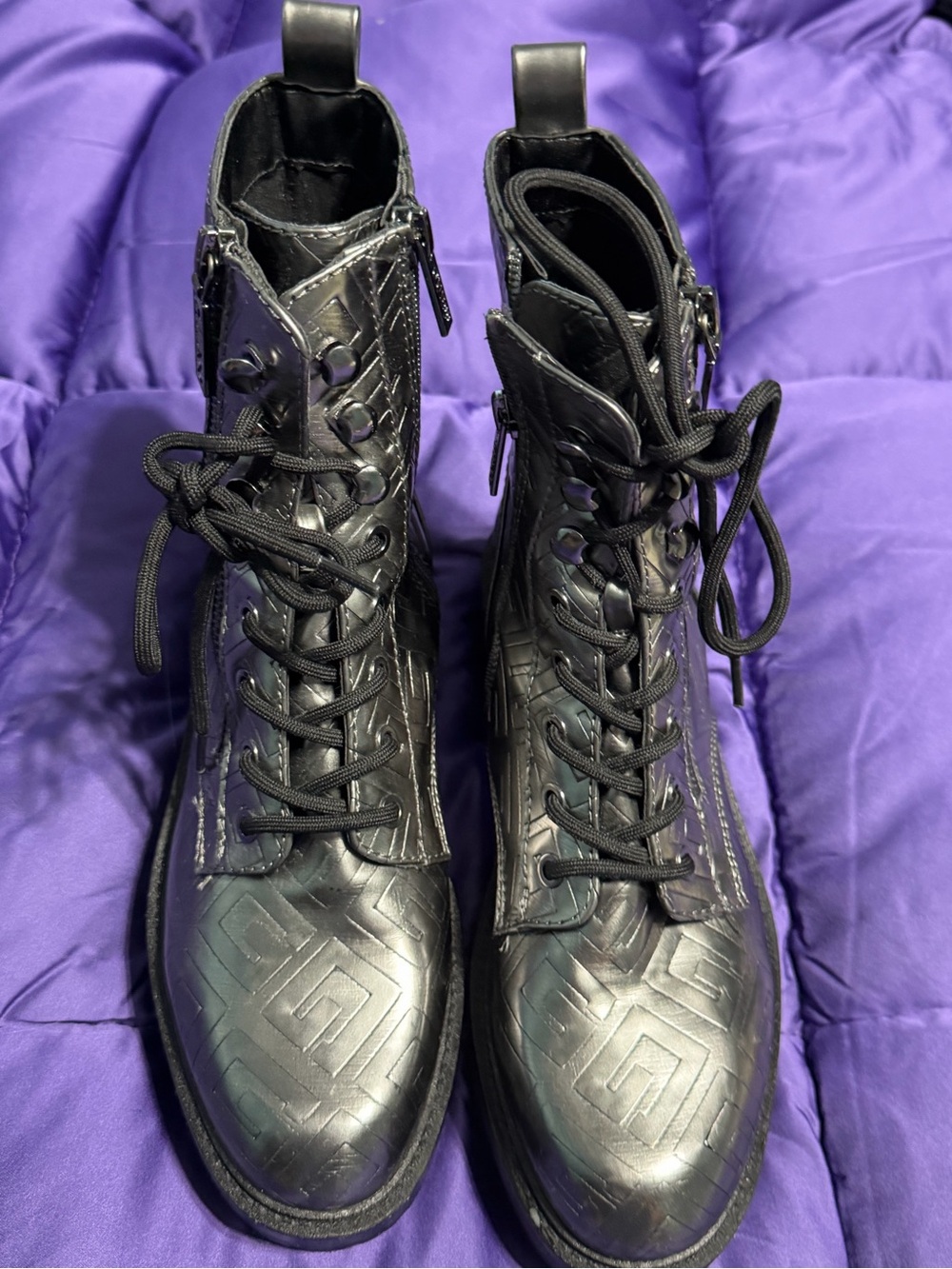 Guess Silver/ Black Combat Boots Size 8 Women